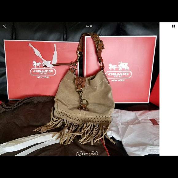 Coach Soho Slim Brown Suede Fringed Duffle Bag - Picture 3 of 15